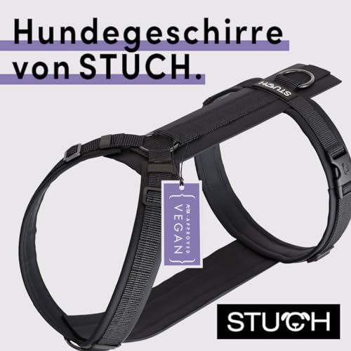 STUCH Y-Hundegeschirr gepolstert & verstellbar – formstabiles, Robustes Nylon Geschirr für kleine & große Hunde – 100% Vegan & PETA Zertifiziert, Farbe:Schwarz, Größe:L
