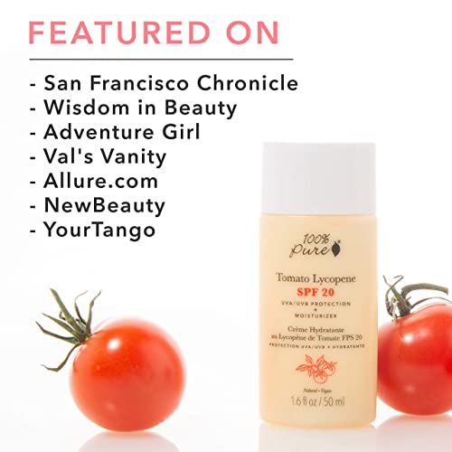 100% Pure Tomato Lycopene Spf 20 Daily Face Moisturizer & Anti-Aging Sunscreen Skincare In One - Nourishing Facial Antioxidant Boost - Natural Vegan Uv Protection For Women & Men - 1.6 Fl Oz #TOP7