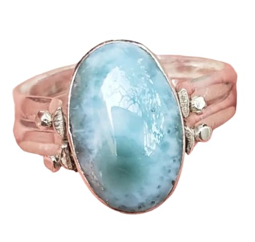 Flip 2 in 1 LARIMAR-PINK CONCH gemstones 925 sterling silver reversible ring size 7.75 (ww-91)