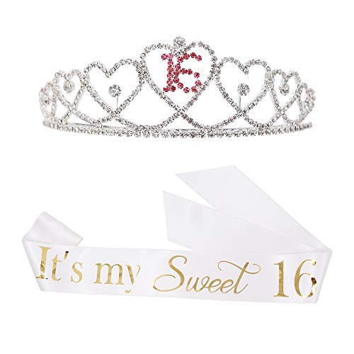 FCAROLYN It's my sweet 16" Sash & Rhinestone Tiara - 16 Birthday Gift | 16 Birthday Sash | 16th Birthday Party