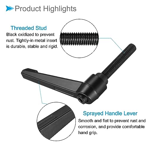 Image of Clamping Lever Handles, M10 x 50mm Male Thread, Adjustable Quick Release Locking Rotating Bolt Knobs Black - (Applications: for Lathe Machinery), 2-Pieces
