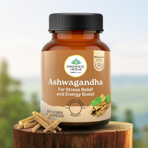 Image of A TATA Product - Organic India Pure Ashwagandha Root Capsules - 60 Veg Caps (400mg), For Vitality & Relieves Stress, Naturally Boosts Energy & Stamina, Improves Immune System, GMP & NPOP Certified