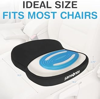 Samsonite SA6020 - Seat Cushion with Cooling Gel [Cooling Effect is subjective, and Varies by Personal Sensitivity] Memory Foam - Fits Most Seats - Non-Slip Bottom - Extra Thick