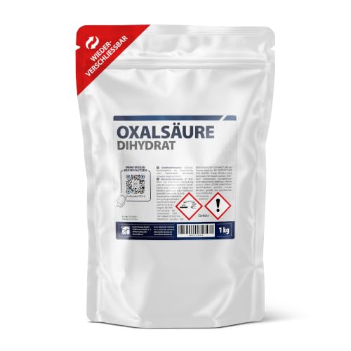 Oxalsäure Pulver 1 kg (>99,6%), Holzentgrauer & Rostentferner | Für Terrasse, Holzboden, Naturstein und Marmor | entfernt Vergrauung, Rost und Zementschleier