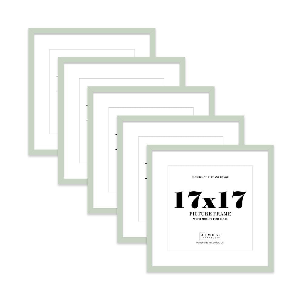 17x17 Mint Green Picture Frame with Mount for 15x15 Photos, Prints - Modern Square Wall Frame, Set of 5
