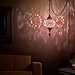 DEMMEX Plug-in Turkish Moroccan Mosaic Hanging Pendant Ceiling Light – Swag Lamp Fixture with 15ft Cord & Chain, Handcrafted Glass, Vintage Tiffany Style, Mediterranean Exotic Decor, (Pink - Red)