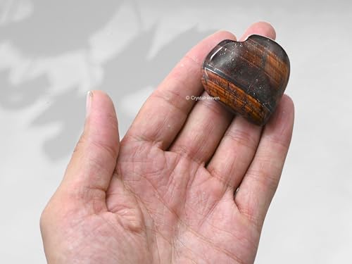 Image of Certified Red Tiger Eye Crystal Heart Palm Pebbles Stones for Anxiety Stress Relief Massage - AAA Grade Original Healing Gemstone Agate Heart Palm Stone for Yoga Meditation Spiritual