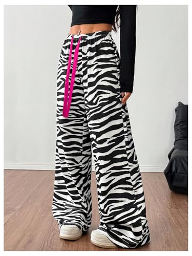 Verdusa Women's Y2K Animal Print Casual Pants Streetwear Straight Leg Long Trousers2