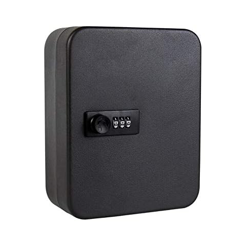 VebaCidi Key Cabinet Steel with 20 Key Tags, Security Lock Box with Combination Lock, Wall Mounted Black Key Safe (20 Keys) Cover