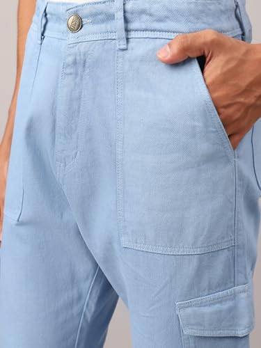 Image of AVANOVA Bell-Bottom Men Cargo Jeans II Men Cargo Pants II Denim Cargo for Men II Cotton Pant II Wide Legs II Flap Pockets II Cargo for Men (Jeans-119)