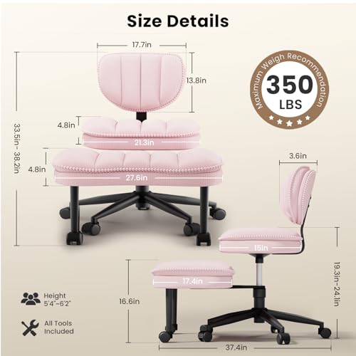 Cross Legged Office Chair, Ergonomic Cloud Criss Cross Desk Chair, Meditation Chair with Wheels, Height Adjustable Seat for ADHD, Wide Kneeling Chair with Back Support, Pink