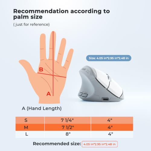 Image of MEETION Left-Handed Ergonomic Vertical Mouse, Wireless, Rechargeable, Gray