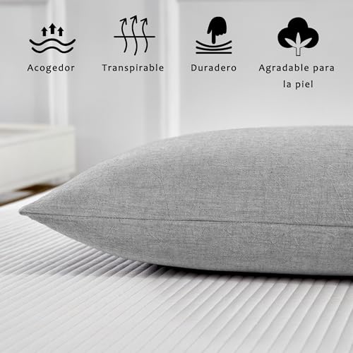 TOCOMOA Cushion Covers 50 x 70 cm, Set of 2 - 100% Cotton, Oeko-Tex Certified, Linen Look, Breathable, Light Grey Pillowcase With Zip - Image 3