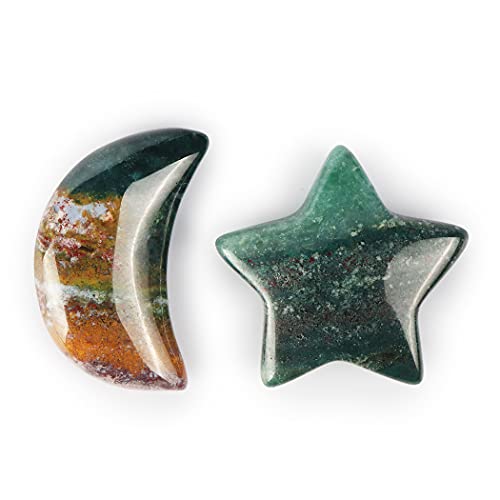 Artistone Schöne Stern- und Mondförmige Kristalledelsteine Heilender Mond und Sterne Stein für Zuhause, Büro, Dekorativ, DIY Schmuckherstellung mit Geschenkbox (Ozean Jaspis) Cover