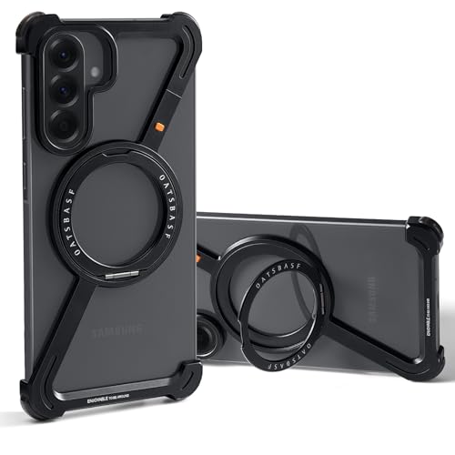 OATSBASF Minimalist Phone Case Compatible with Samsung Galaxy A56, 360° Rotation Kickstand Aluminum Metal Frameless Design Bumper Case, Protective Shock Grade Shell, Black