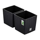 PAFEN 2X Blumentopf Blumenkübel Rattan-Optik 6,8 Liter - 20 x 20cm - Pflanzkübel mit Einsatz, Übertopf für Garten, Balkon & Innenbereich, wetterfest, Kunststoff, Anthrazit