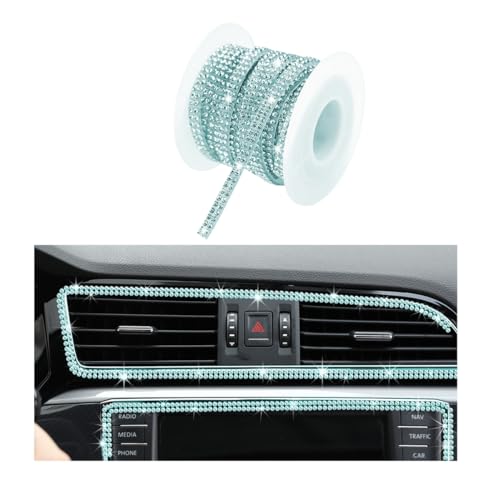Image of Ohleats Bling Car Trim Self Adhesive, 16.4 Ft Auto Interior Exterior Crystal Rhinestone Decoration Strip Decal, Glitter Trim Strips Line Molding for Dashboard, Car Accessories (Blue)