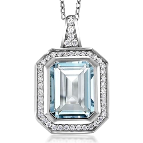 Gem Stone King 4-6 Cttw Gemstone Birthstone Pendant Necklace for Women | 11X9MM Emerald Cut | 925 Sterling Silver | With 18 Inch Silver Chain | Fine Jewelry Gifts for Her Mom Women Wife