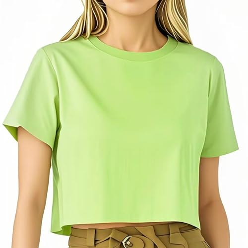 Girls Cropped T-Shirt Short Sleeve Round Neck Cotton Comfy Y2k Basic Cute Dance Crop Tops Tees for Kids