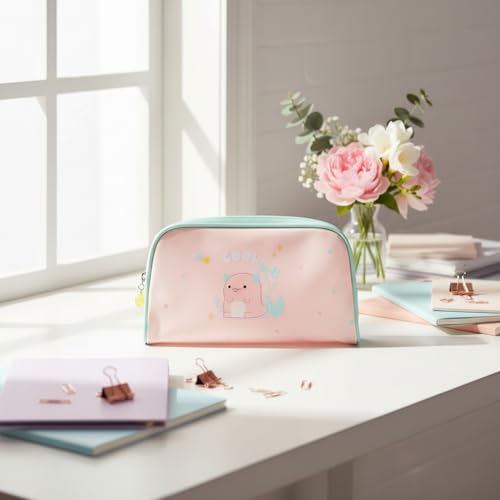 Image of Miniso Axolotl Story Cosmetic Bag (Pink) - Cute Jelly PVC Travel Pouch for Makeup, Coins & Essentials
