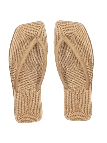 GORGLITTER Women's Square Toe Flip Flops Straw Crochet Flat Sandals Boho Beach Summer Vacation 2025 Slide Shoes