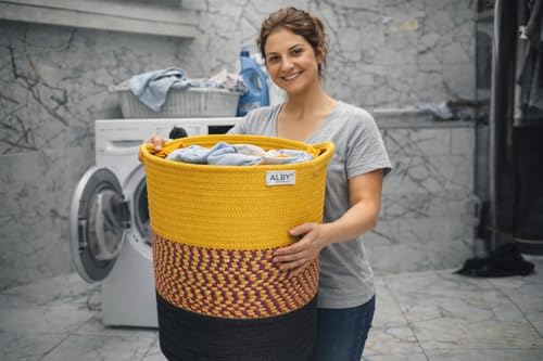 Image of ☆LBY ute Cotton Basket, Handcrafted Woven Storage Planter Basket for Home Decor, Multi-Purpose Bag with Handle for Living Room Bathroom Laundry & Toys cat shape (yellow 13.8 x 17.8 inch)