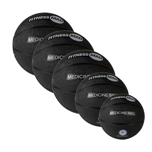 Fitness Mad Medicine Ball, Heavy Duty Rubber Med Ball, Home Gym, Fitness Training and Workout Equipment, Target Core Strength, Ab Exercises, 1kg, 2kg, 3kg, 4kg, 5kg