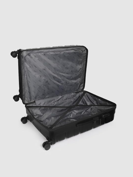 Image of Teakwood Large Check in Size 8 Wheels Trolley Bag, Hard Cabin with Zipper Closure, Adjustable Push Button & Cross Side Strap, TSA Lock System 360 Degree (Large Check in Size, Black)