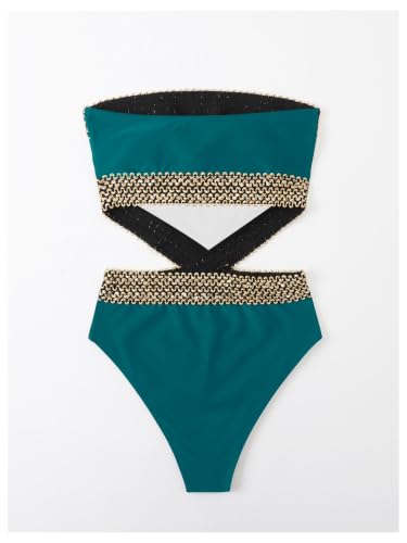 Image of Milumia Women's Stitch Detail Strapless One Piece Swimsuit Cut Out Bandeau Bathing Suit