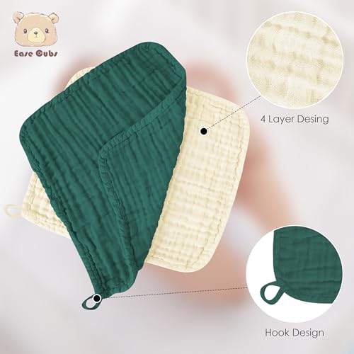 Image of Ease Cubs 12 Pack Muslin Washcloths for Baby - 100% Cotton Baby Wash Cloths for or Baby Face Body Comfy and Soft for Newborn Infants Kids Girls and Boys - 12 inchx12 inch - Ivory, Slate and Emerald Series