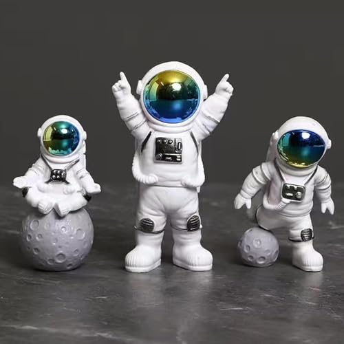 Image of REWOP Astronaut Figurine Set of 3 - Cute Space Theme Desk Decor, Moon Surface Resin Statues for Home, Office, Car Dashboard, Gift for Kids & Space Lovers (Blue)