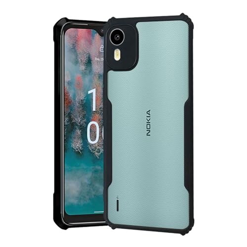 Image of AIBEX Crystal Clear Back Cover Case for Nokia C12 | 360 Degree Protection | Shock Proof Design | Transparent Back Cover Case (PC & TPU, Black Bumper)