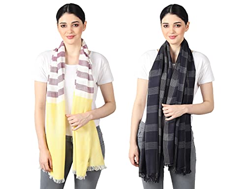 Image of Flyer Women's stole /scarf Colour- Yellow & Purple & Blue & Grey & Purple & Pink soft viscose ethnic scarves pack of 2 ST-08-ALL