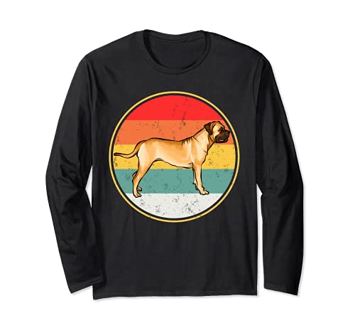Vintage Retro Sunset Bullmastiff Dog Long Sleeve T-Shirt, Black