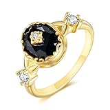 HUKKUN Anillo de ónix negro de plata de ley para mujer., Plata de ley