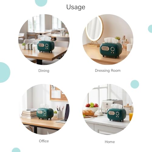 Image of INKULTURE Vintage Retro Tissue Box Holder for Home Kitchen Dining Table & Paper, Living Room, Bedroom & Desktop Tissue Storage Organizer (DarkGreen, Model No. 01)