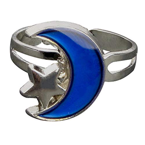 Moon and Star Shape Color Change Emotion Feeling Mood Ring Changeable Band Adjustable Finger Ring