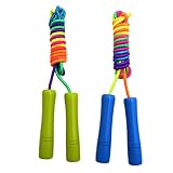 Homello Verstellbare Springseil für Kinder, Springen Seil mit Holzgriff und Regenbogen-Springseil, ideal für Fitness Training/Spiel/Fett Brennen Übung - 200cm (Hellgrün + Blau, 2 Stück)