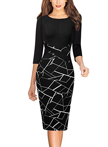 VFSHOW Womens Work Business Casual 3/4 Sleeve Slimming Fitted Front Zipper Crisscross Waist Office Party Pencil Sheath Dress