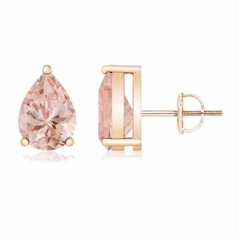 Generic 2.00 Ct Pear Cut Simulated Morganite Stud Earrings 14K Rose Gold Finish 925 Silver, Peach