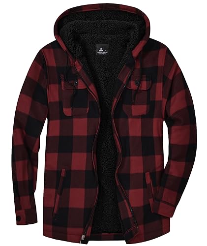 SCODI Men's Flannel Shirt Jacket Fleece Lined Plaid Coat Full Zip Up Hoodie Winter Outwear