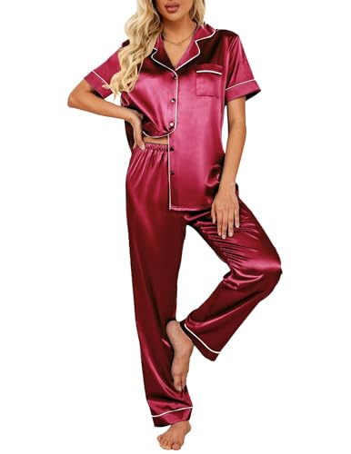 Ensemble de pyjama pour femme anti frottement en satin de soie Ekouaer manches longues fluide