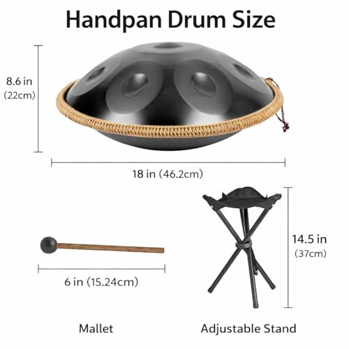 Hand Pan Drum 22 Inch Nitrided Steel 10 Notas Tono Re menor miniatura 7