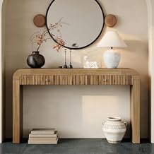 SOFTSEA Curved Console Table with Drawers - 54.3" Rustic Fluted Entryway Console Table with Rounded Corners & Thick Legs for Hallway, Foyer, Natural