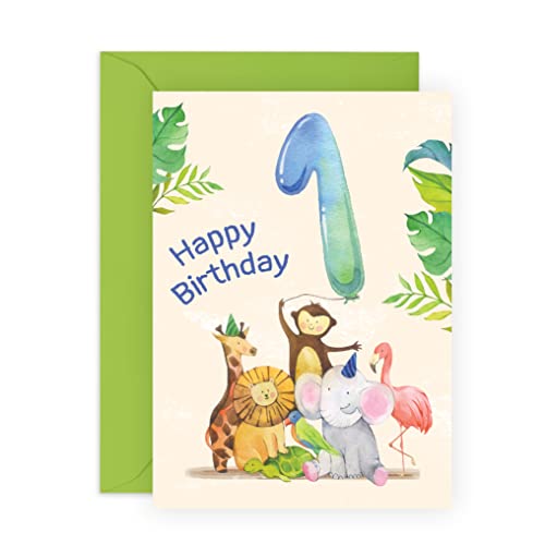 Central 23 Milestone Baby Cards Age 1 - First Birthday Card For Boy - Jungle Animals - Kids Birthday Card One Year Old - Comes With Fun Stickers - Made In The UK