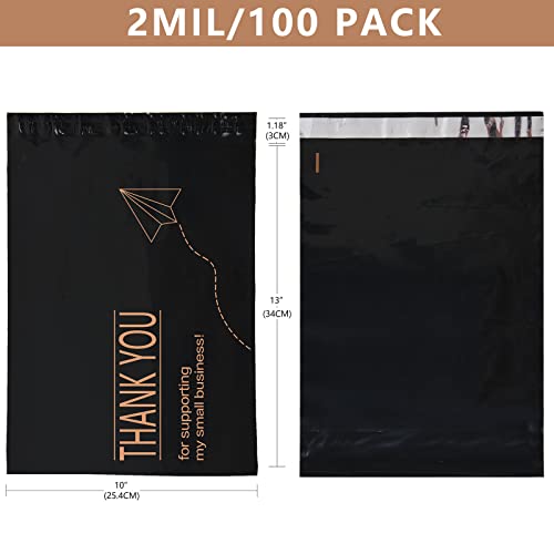 Belinlen 100 Pack 10x13 inch Poly Mailer Shipping Bag, Business Text Printed Design Self Seal Mailing Envelopes Bags for Small Business, Thank You Shipping Envelopes, Packing Bags(Black)