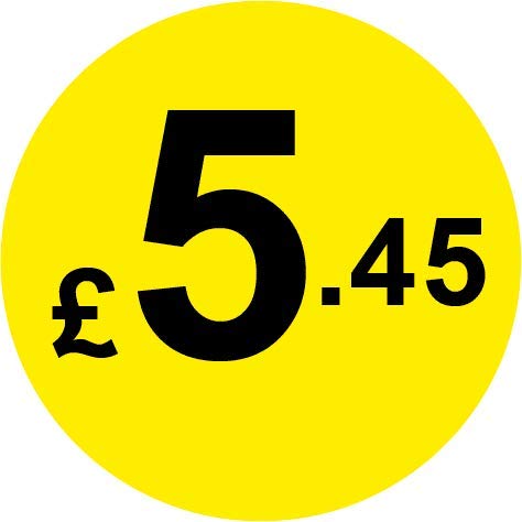 Permanent Adhesive - Black & Yellow 30mm Price Stickers/Labels from £5.45 to £17, 5000, £5.45