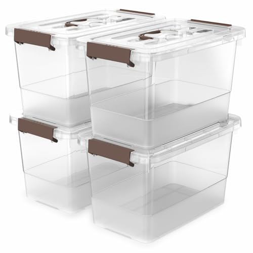 YYXB 4 Pack-Plastic Storage Bins with Lids and Handle, Clear Plastic Latching Box for Storage, Stackable Storage Containers for Organizing, Multi-Purpose, 7 Quart
