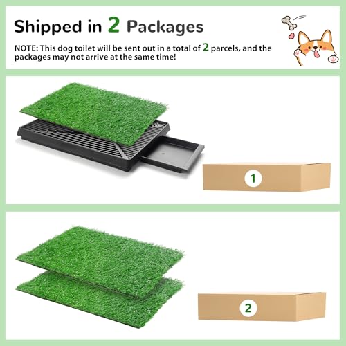Image of 25 inch x 20 inch Dog Grass Pad with Tray, 3PCS Washable Artificial Grass Pee Pads | For Indoor Dog Potty, Portable Reusable Pet Toilet for Small /Medium Dogs, 3-Layer System