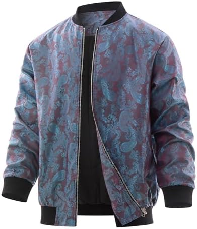 ODIZLI Men's Bomber Jacket Long Sleeve Zip Up Jacket Windbreaker 70s Disco Night Party Nightclub Jackets